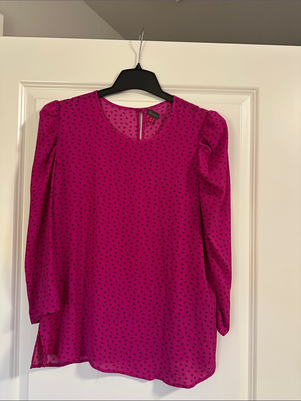 Vince Camuto Fuchsia Micro-Print Long Sleeve Blouse